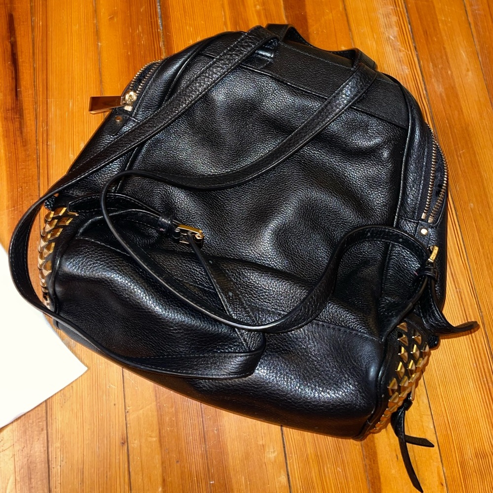 Michael Kors Rhea Black Gold Leather Studded Pebbled Leather Backpack - Picture 4 of 6